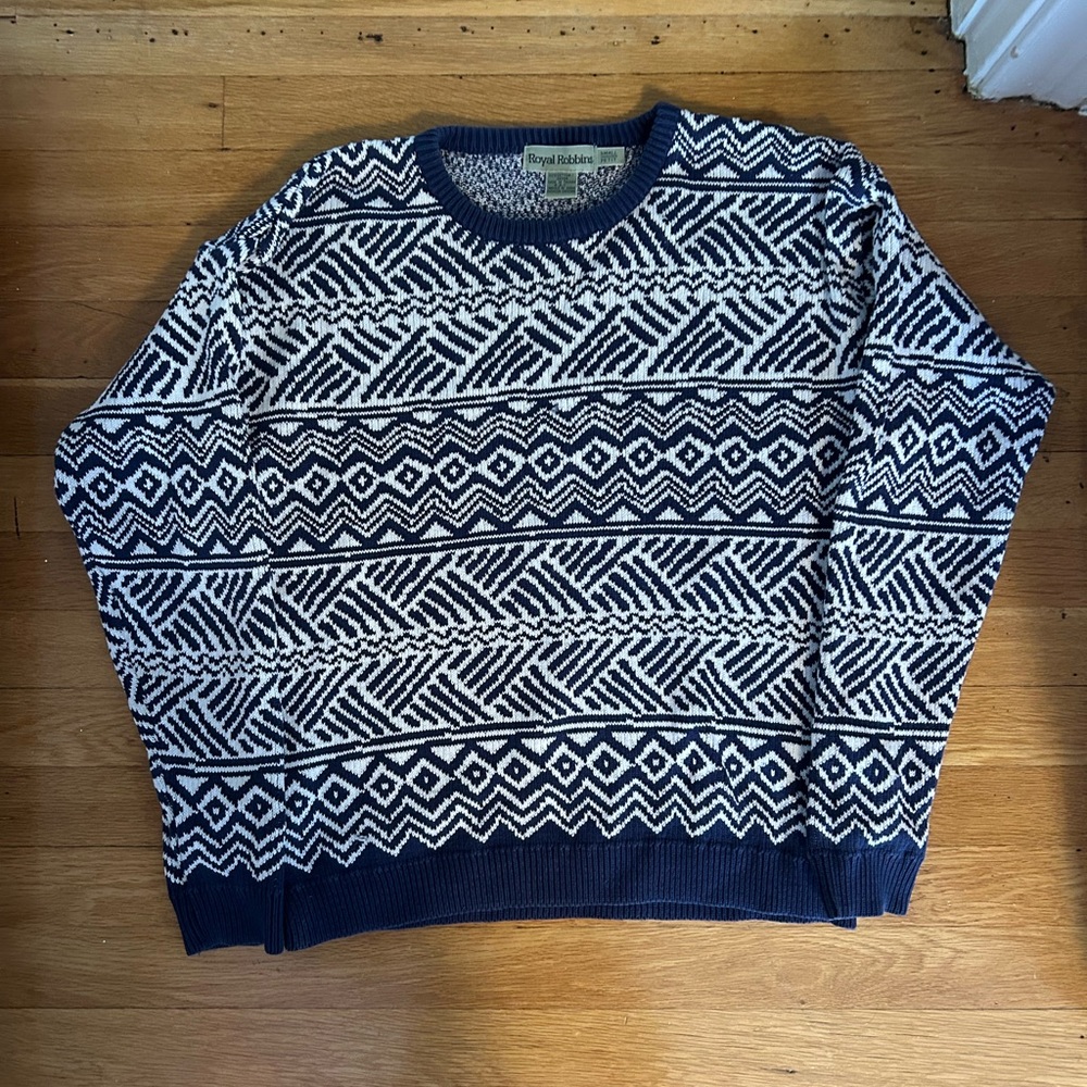 Royal Robbins Navy and White Patterned Crewneck Sweater